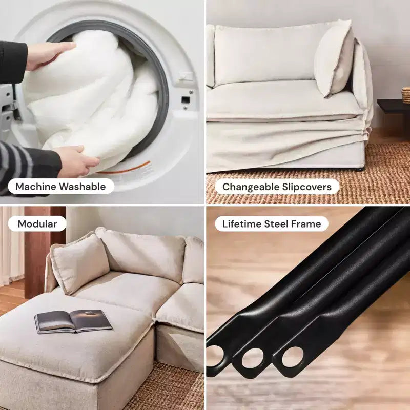 Canapé d'angle modulable lavable 4 places Anabei | Assise Memorix+ et coussin Contour