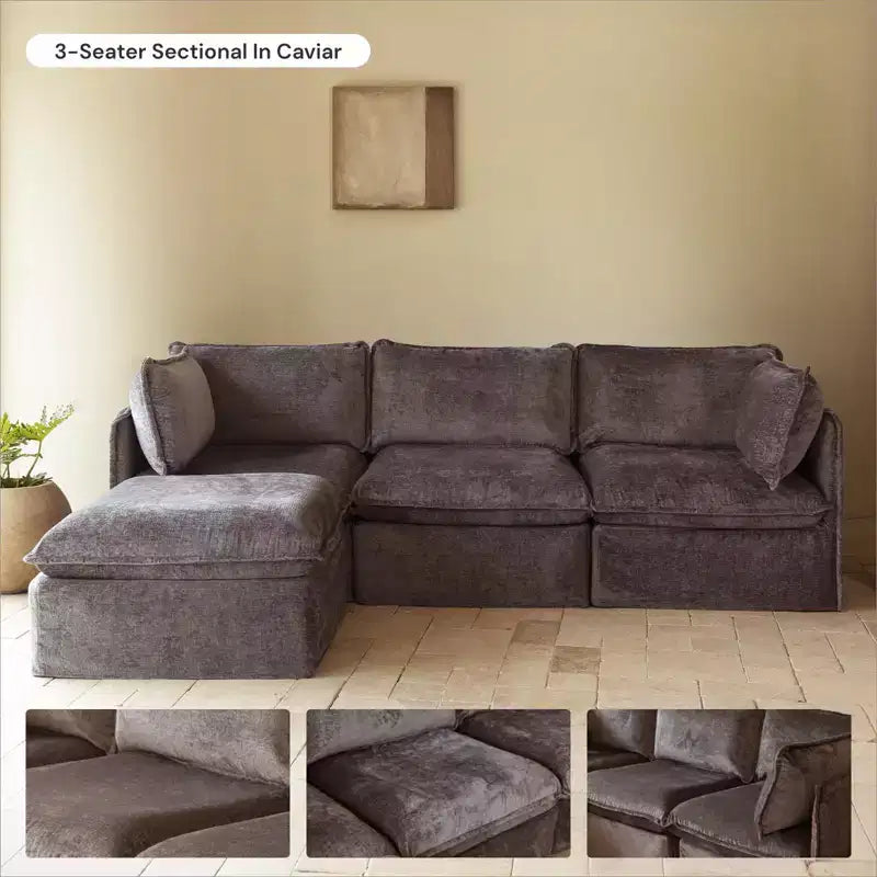 Canapé d'angle modulable lavable 4 places Anabei | Assise Memorix+ et coussin Contour