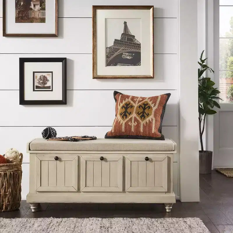 Banc de rangement Marin avec coussin en lin - iNSPIRE Q