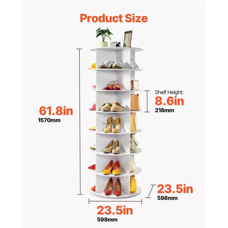 Étagère à chaussures rotative VEVOR 6 niveaux, tour à chaussures rotative à 360°, présentoir rond rotatif, présentoir autoportant Lazy Susan, blanc