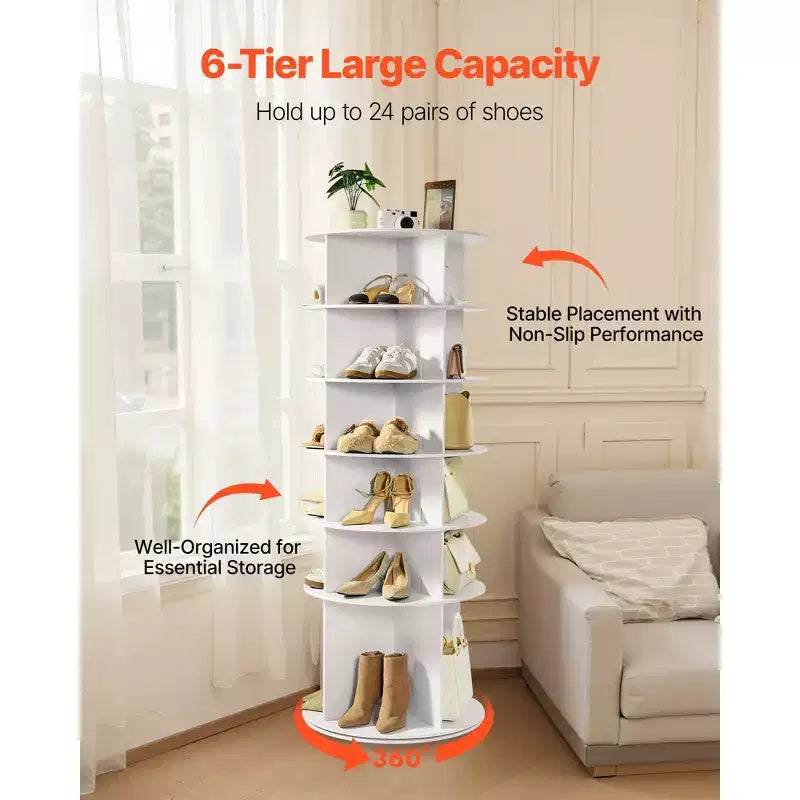 Étagère à chaussures rotative VEVOR 6 niveaux, tour à chaussures rotative à 360°, présentoir rond rotatif, présentoir autoportant Lazy Susan, blanc
