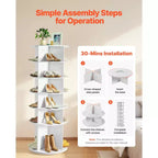 Étagère à chaussures rotative VEVOR 6 niveaux, tour à chaussures rotative à 360°, présentoir rond rotatif, présentoir autoportant Lazy Susan, blanc
