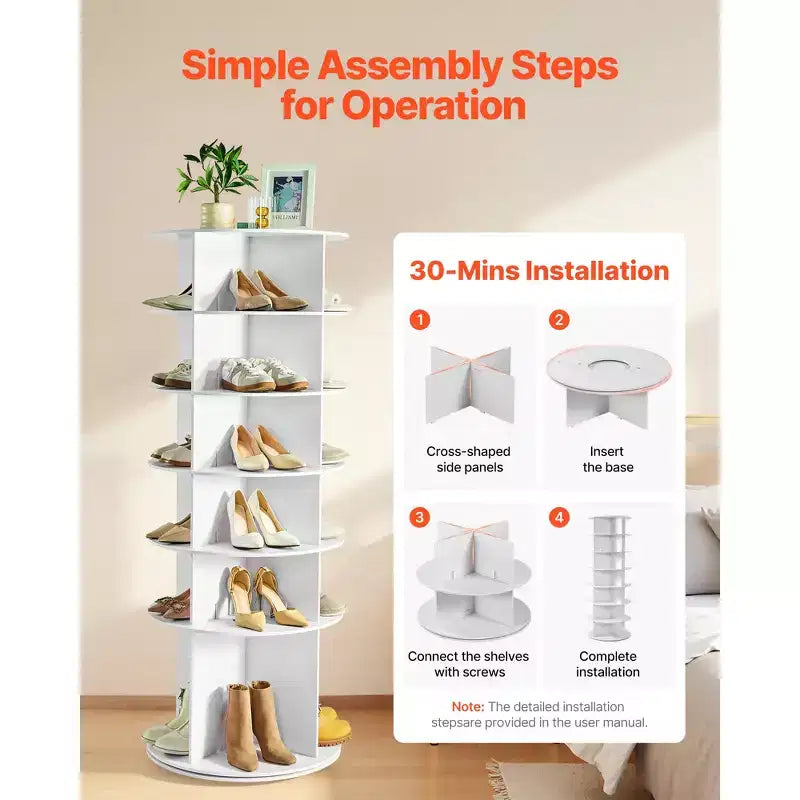 Étagère à chaussures rotative VEVOR 6 niveaux, tour à chaussures rotative à 360°, présentoir rond rotatif, présentoir autoportant Lazy Susan, blanc