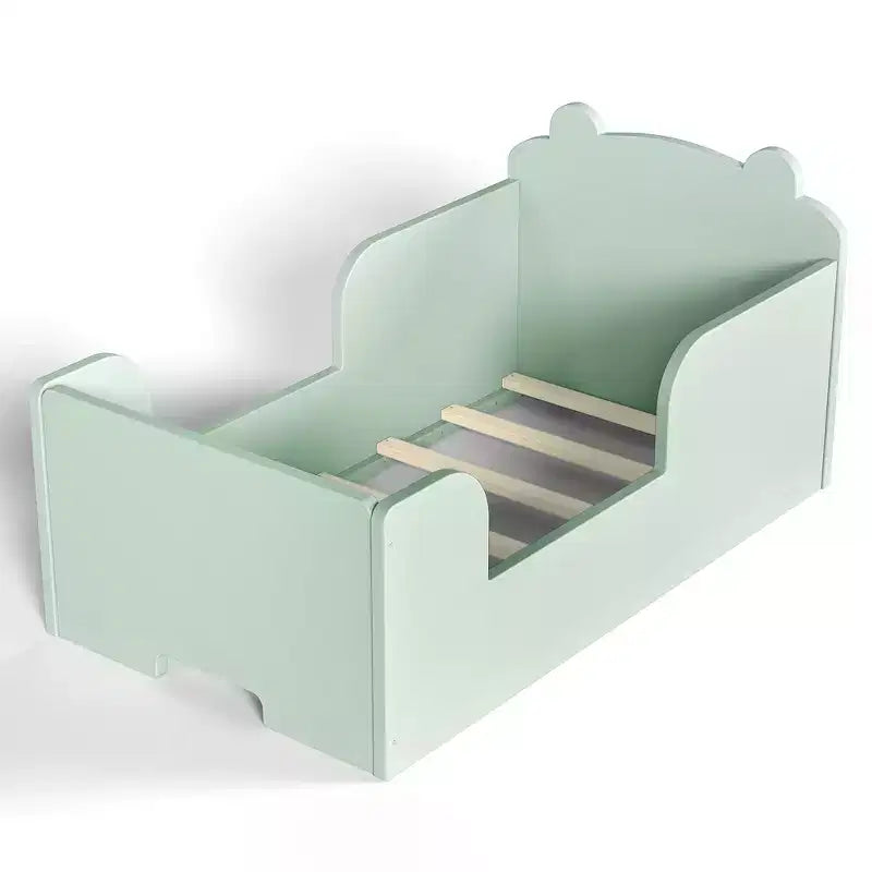 Bellemave Lit au Sol pour Tout-Petits avec Barrières de Sécurité et Forme d'Ours, Cadre de Lit en Bois Massif pour Garçons et Filles, Aucun Sommier Tapissier Nécessaire