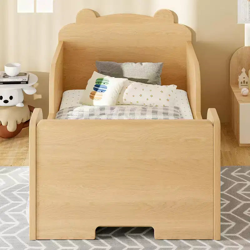 Bellemave Lit au Sol pour Tout-Petits avec Barrières de Sécurité et Forme d'Ours, Cadre de Lit en Bois Massif pour Garçons et Filles, Aucun Sommier Tapissier Nécessaire