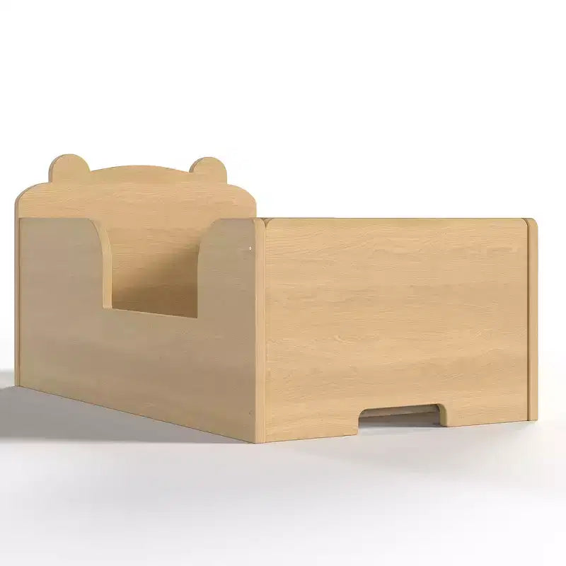 Bellemave Lit au Sol pour Tout-Petits avec Barrières de Sécurité et Forme d'Ours, Cadre de Lit en Bois Massif pour Garçons et Filles, Aucun Sommier Tapissier Nécessaire