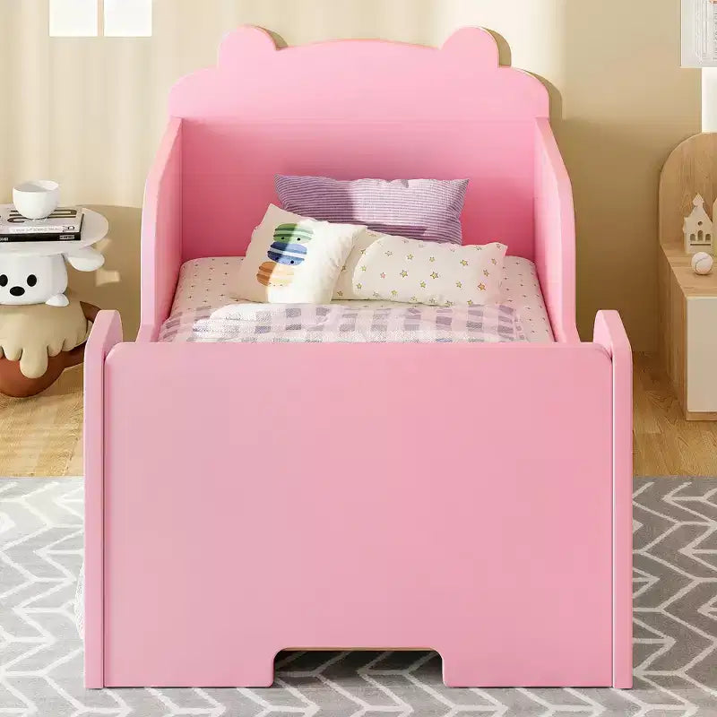 Bellemave Lit au Sol pour Tout-Petits avec Barrières de Sécurité et Forme d'Ours, Cadre de Lit en Bois Massif pour Garçons et Filles, Aucun Sommier Tapissier Nécessaire