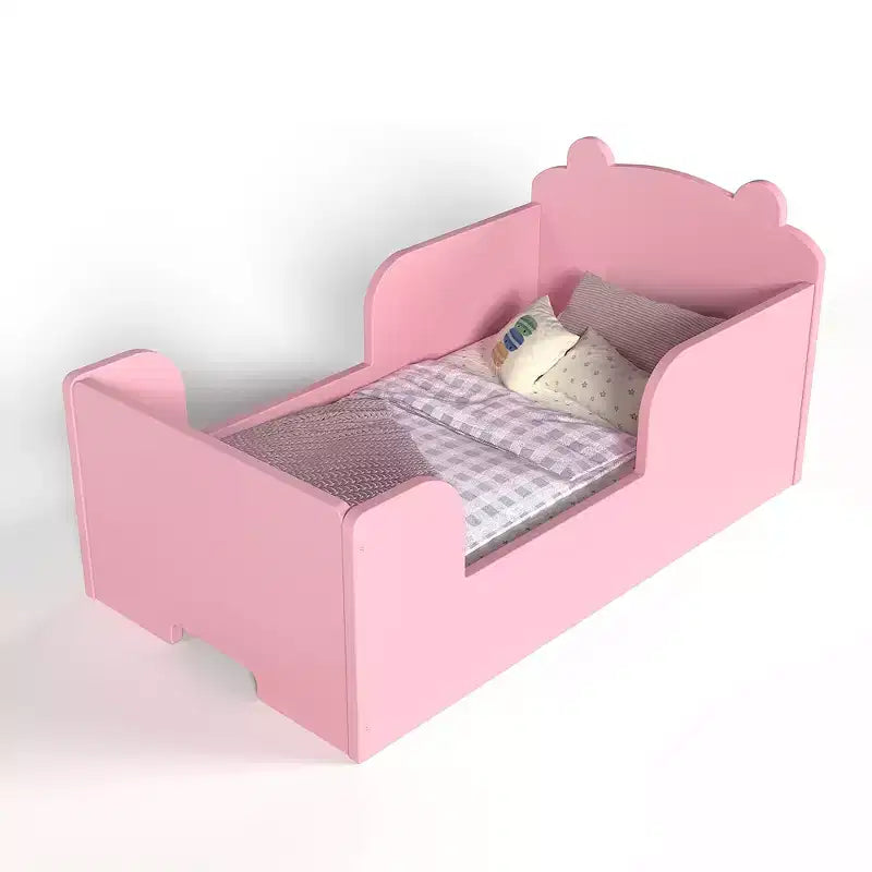 Bellemave Lit au Sol pour Tout-Petits avec Barrières de Sécurité et Forme d'Ours, Cadre de Lit en Bois Massif pour Garçons et Filles, Aucun Sommier Tapissier Nécessaire