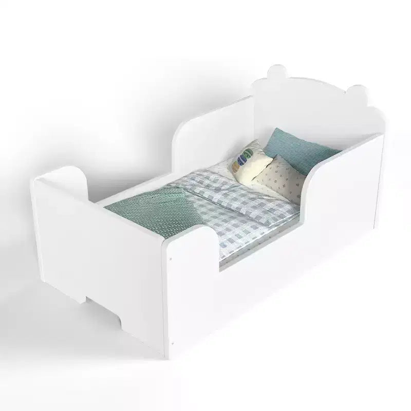 Bellemave Lit au Sol pour Tout-Petits avec Barrières de Sécurité et Forme d'Ours, Cadre de Lit en Bois Massif pour Garçons et Filles, Aucun Sommier Tapissier Nécessaire