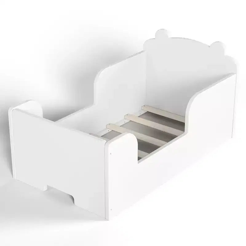 Bellemave Lit au Sol pour Tout-Petits avec Barrières de Sécurité et Forme d'Ours, Cadre de Lit en Bois Massif pour Garçons et Filles, Aucun Sommier Tapissier Nécessaire