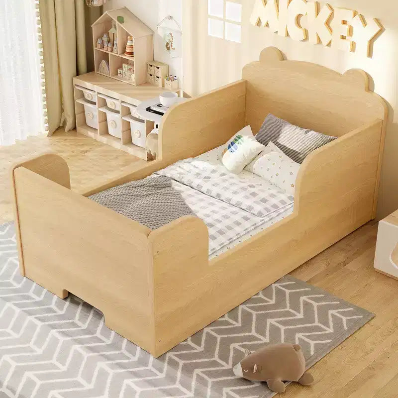 Bellemave Lit au Sol pour Tout-Petits avec Barrières de Sécurité et Forme d'Ours, Cadre de Lit en Bois Massif pour Garçons et Filles, Aucun Sommier Tapissier Nécessaire