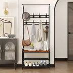 4-in-1 Entryway Hall Tree with Shoe Bench, 3-Tier Shelf, Hanging Rod & 8 Adjustable Hooks - Freestanding Coat Rack for Hallway, Bedroom, Living Room