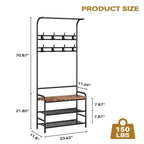 Porte-manteau d'entrée 4-en-1 avec banc à chaussures, étagère à 3 niveaux, tringle de suspension et 8 crochets réglables – Porte-manteau autoportant pour couloir, chambre, salon