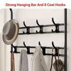 Porte-manteau d'entrée 4-en-1 avec banc à chaussures, étagère à 3 niveaux, tringle de suspension et 8 crochets réglables – Porte-manteau autoportant pour couloir, chambre, salon