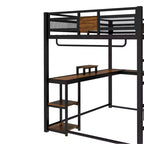 Lit mezzanine Bellemave avec bureau et rangement Tiroirs en tissu non tissé, Cadre de lit mezzanine en métal avec échelles, Silencieux, Pas besoin de sommier tapissier, Noir