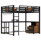 Lit mezzanine Bellemave avec bureau et rangement Tiroirs en tissu non tissé, Cadre de lit mezzanine en métal avec échelles, Silencieux, Pas besoin de sommier tapissier, Noir