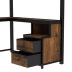 Lit mezzanine Bellemave avec bureau et rangement Tiroirs en tissu non tissé, Cadre de lit mezzanine en métal avec échelles, Silencieux, Pas besoin de sommier tapissier, Noir