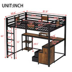 Lit mezzanine Bellemave avec bureau et rangement Tiroirs en tissu non tissé, Cadre de lit mezzanine en métal avec échelles, Silencieux, Pas besoin de sommier tapissier, Noir
