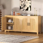 Meuble Buffet, Bahut avec Rangement 71 Design Arche et Cannelé Moderne Ferme, 4 Portes avec Passe-câbles et Étagères Réglables, Chêne Clair