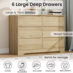 Commode moderne en bois avec 6 tiroirs profonds, grand coffre de rangement avec large surface supérieure, longue armoire de rangement pour chambre ou salon