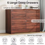 Commode moderne en bois avec 6 tiroirs profonds, grand coffre de rangement avec large surface supérieure, longue armoire de rangement pour chambre ou salon