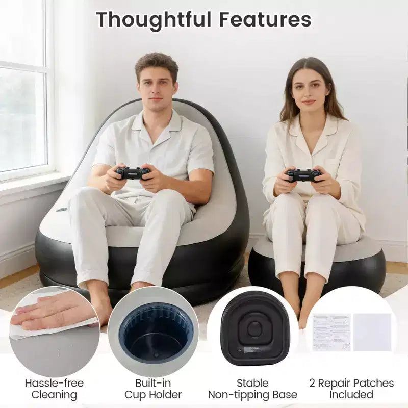 Canapé gonflable Costway avec pouf, canapé d'air portable pour adultes avec surface floquée