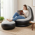 Canapé gonflable Costway avec pouf, canapé d'air portable pour adultes avec surface floquée