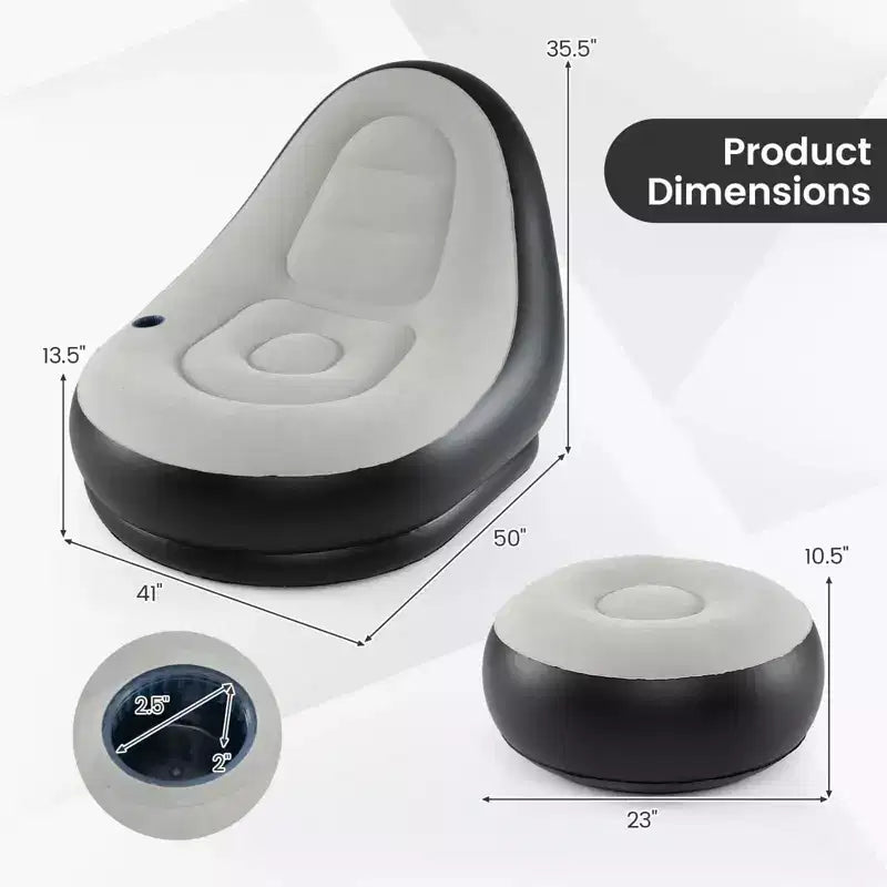 Canapé gonflable Costway avec pouf, canapé d'air portable pour adultes avec surface floquée