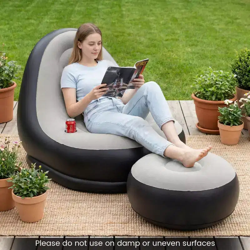 Canapé gonflable Costway avec pouf, canapé d'air portable pour adultes avec surface floquée
