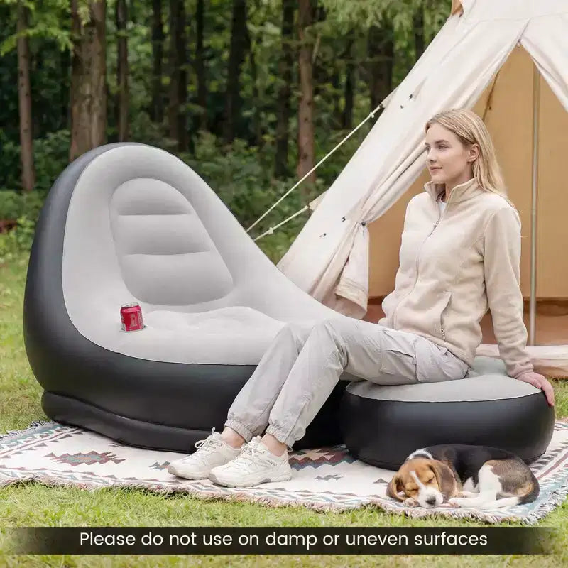 Canapé gonflable Costway avec pouf, canapé d'air portable pour adultes avec surface floquée