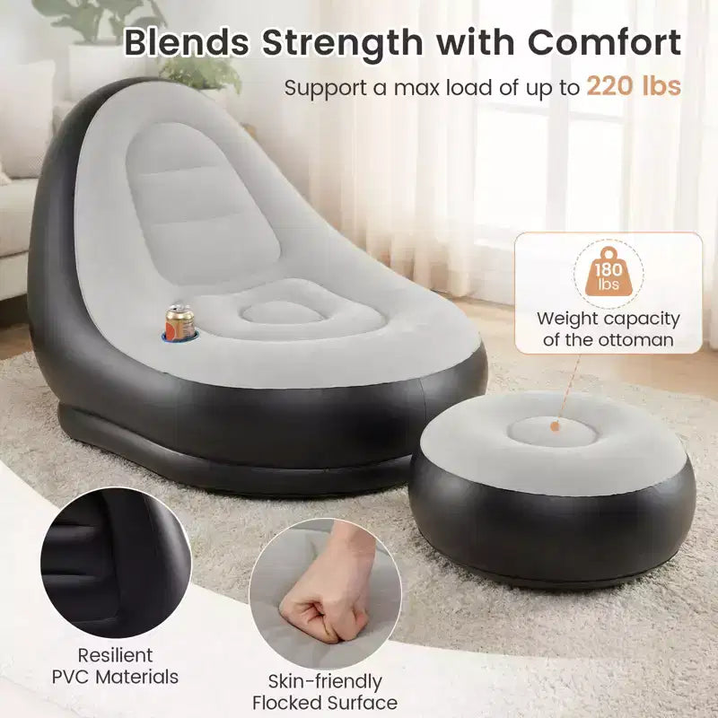Canapé gonflable Costway avec pouf, canapé d'air portable pour adultes avec surface floquée