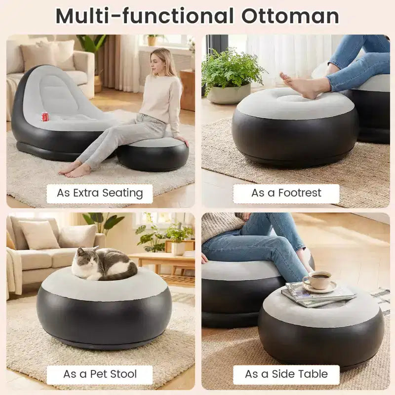 Canapé gonflable Costway avec pouf, canapé d'air portable pour adultes avec surface floquée