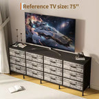 Meuble TV de 70 po avec 12 tiroirs en tissu et station de recharge, long meuble de divertissement pour téléviseur jusqu'à 80 po, table console multimédia pour salon