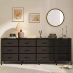 Meuble TV de 70 po avec 12 tiroirs en tissu et station de recharge, long meuble de divertissement pour téléviseur jusqu'à 80 po, table console multimédia pour salon