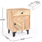 Table de chevet vintage avec LED/veilleuse, tiroir de rangement, porte d'armoire, bois massif 18.00 (N758P194731X)