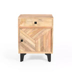 Table de chevet vintage avec LED/veilleuse, tiroir de rangement, porte d'armoire, bois massif 18.00 (N758P194731X)