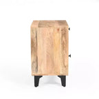 Table de chevet vintage avec LED/veilleuse, tiroir de rangement, porte d'armoire, bois massif 18.00 (N758P194731X)
