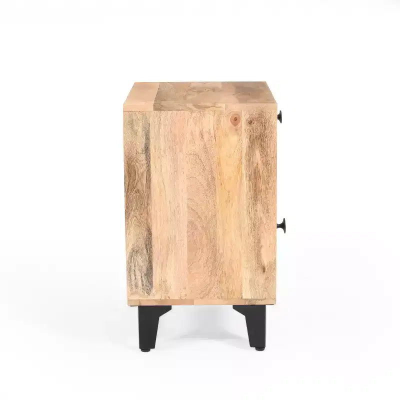 Table de chevet vintage avec LED/veilleuse, tiroir de rangement, porte d'armoire, bois massif 18.00 (N758P194731X)