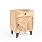 Table de chevet vintage avec LED/veilleuse, tiroir de rangement, porte d'armoire, bois massif 18.00 (N758P194731X)