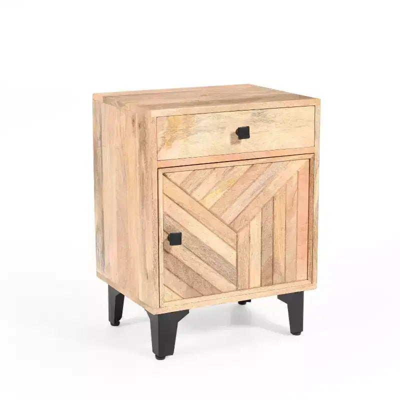 Table de chevet vintage avec LED/veilleuse, tiroir de rangement, porte d'armoire, bois massif 18.00 (N758P194731X)