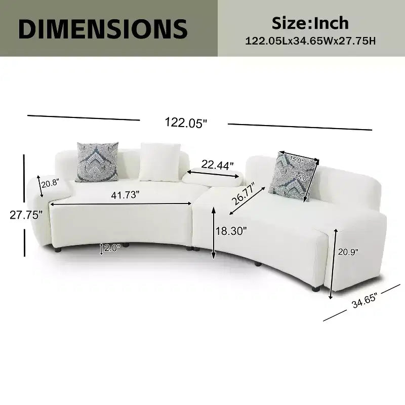 Canapé 4 places incurvé moderne Christopher Knight Home Alvis 122 en tissu rembourré avec 3 coussins