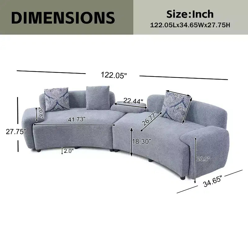 Canapé 4 places incurvé moderne Christopher Knight Home Alvis 122 en tissu rembourré avec 3 coussins