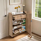 Meuble à chaussures avec 4 tiroirs basculants, simple et élégant, cadre en bois autoportant, adapté aux entrées, couloirs et vestibules, chêne.