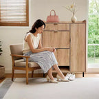 Meuble à chaussures avec 4 tiroirs basculants, simple et élégant, cadre en bois autoportant, adapté aux entrées, couloirs et vestibules, chêne.
