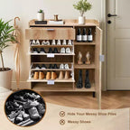 Meuble à chaussures avec 4 tiroirs basculants, simple et élégant, cadre en bois autoportant, adapté aux entrées, couloirs et vestibules, chêne.