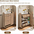 Meuble à chaussures avec 4 tiroirs basculants, simple et élégant, cadre en bois autoportant, adapté aux entrées, couloirs et vestibules, chêne.