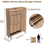 Meuble à chaussures avec 4 tiroirs basculants, simple et élégant, cadre en bois autoportant, adapté aux entrées, couloirs et vestibules, chêne.