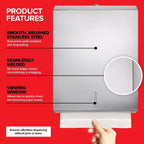 Distributeur d'essuie-tout mural grande capacité en acier inoxydable – Porte-serviettes pour salles de bain et cuisines – Distributeur commercial pouvant contenir 400 serviettes