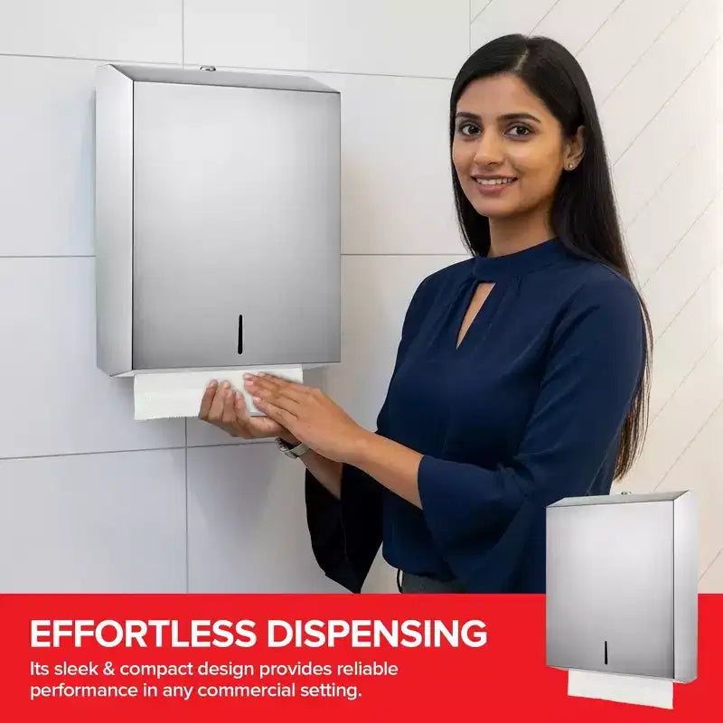 Distributeur d'essuie-tout mural grande capacité en acier inoxydable – Porte-serviettes pour salles de bain et cuisines – Distributeur commercial pouvant contenir 400 serviettes