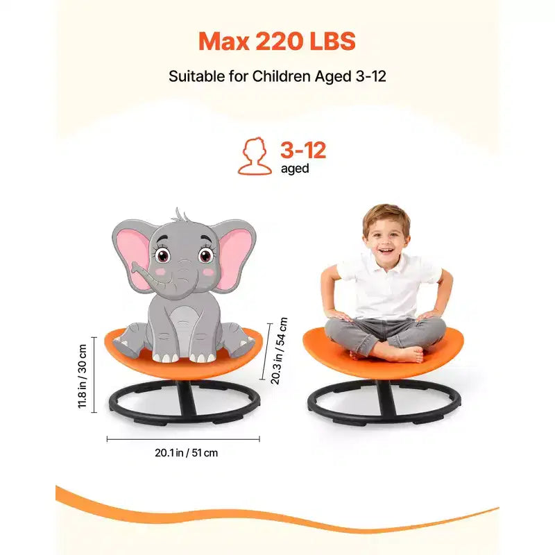 VEVOR Chaise Pivotante pour Enfants, Capacité 100 kg, Siège Jouet Sensoriel pour Enfants Autistes avec Base Métallique Antidérapante, Siège Rond Pivotant pour Tout-Petits, Orange